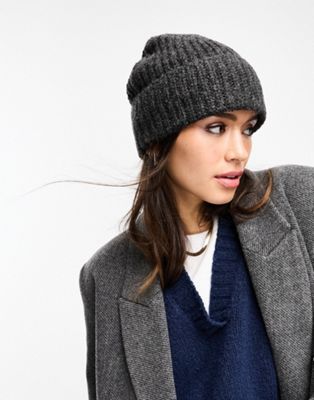 ASOS DESIGN chunky knit beanie in charcoal  - ASOS Price Checker