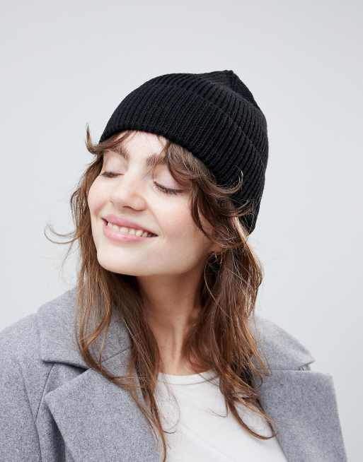 ASOS DESIGN - Bonnet en polyester à côtes anglaises - Anthracite
