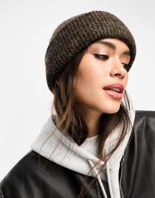 ASOS DESIGN - Bonnet épais à double revers - Chocolat