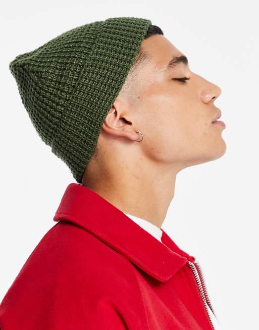 ASOS DESIGN - Bonnet style pêcheur en maille gaufrée - Kaki