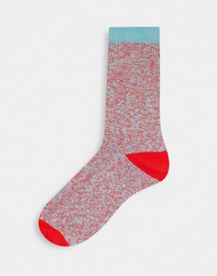 ASOS DESIGN boot socks in red twist with colourblock trim