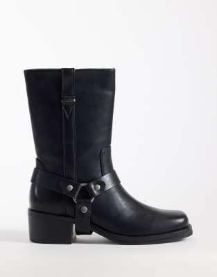 ASOS DESIGN boot with metal hardware and removable buckle in black
