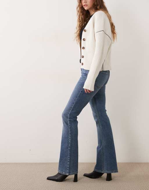 ASOS DESIGN bootcut flare jean in mid wash blue, 2 of 5