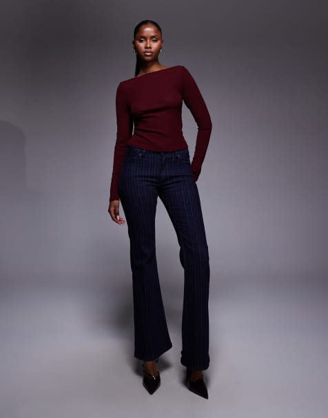 ASOS DESIGN bootcut flare jean in pinstripe co-ord - view 1