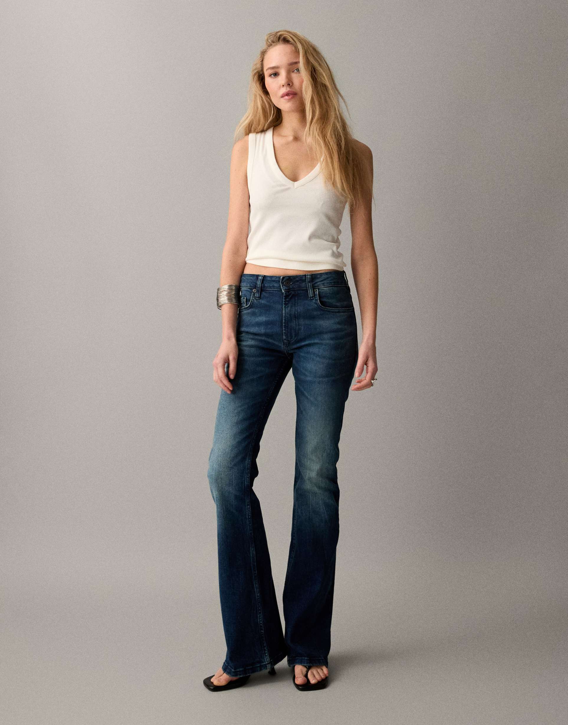 asos design bootcut flare jeans in dark mid wash