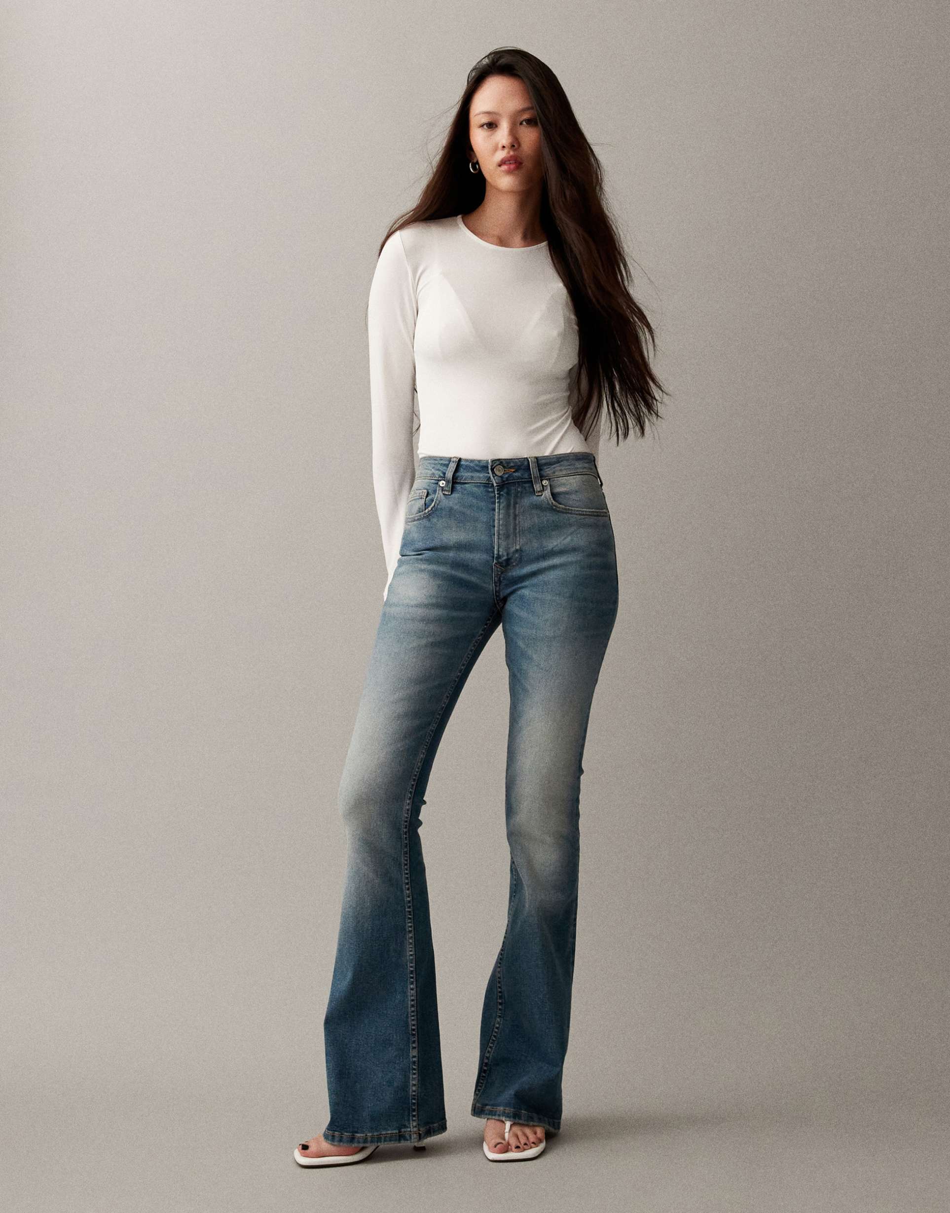asos design bootcut flare jeans in midwash