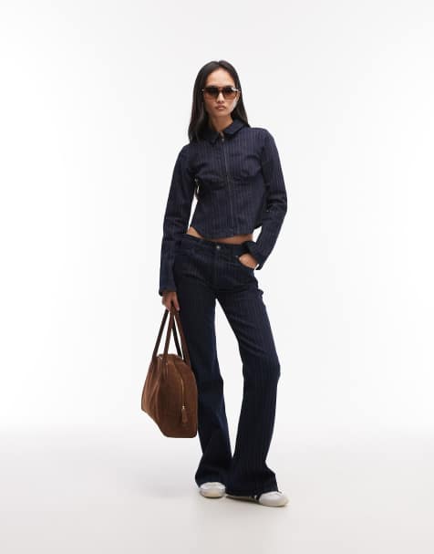 ASOS DESIGN bootcut flare jeans in pinstripe co-ord - view 1