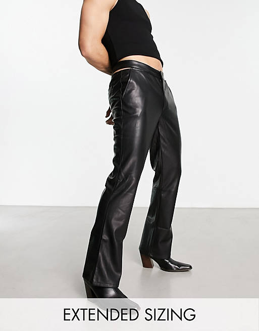 ASOS DESIGN bootcut pants in leather look with cut out sides in black -  BLACK