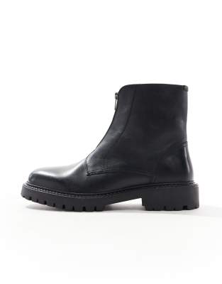 ASOS DESIGN boots in black leather with zip