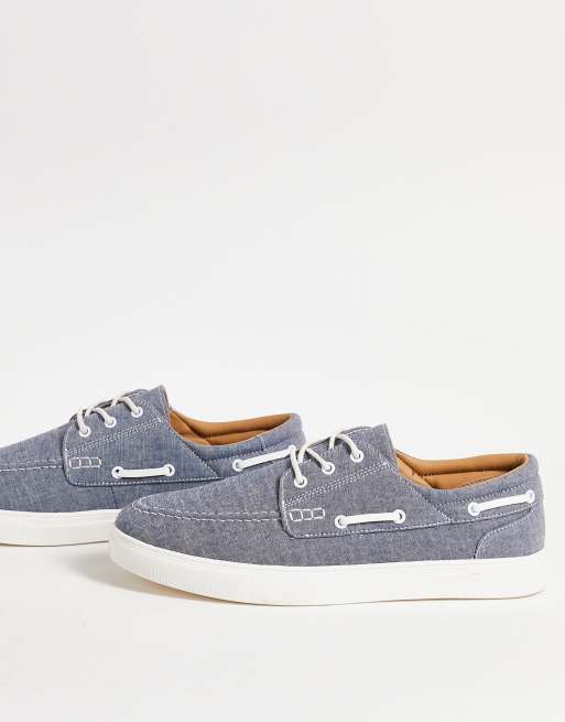 ASOS DESIGN - Bootschoenen in blauwe chambray met witte zool