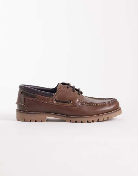 ASOS DESIGN - Bootschoenen met zool met profiel in bruin leer - view 1