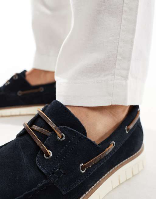ASOS DESIGN Bootsschuhe in Marineblau aus Wildleder