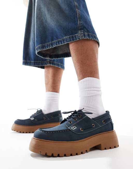 ASOS DESIGN – Bootsschuhe zum Schnüren in Marineblau mit Gummisohle, 3 von 4