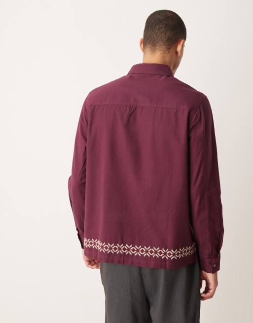 ASOS DESIGN - Bordeaux afslappet skjorte med korsstingsbroderi og kantmønster, 3 af 5