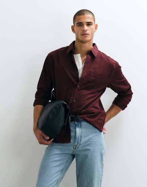 ASOS DESIGN - Bordeaux afslappet skjorte med reverskrave og tekstur - view 1