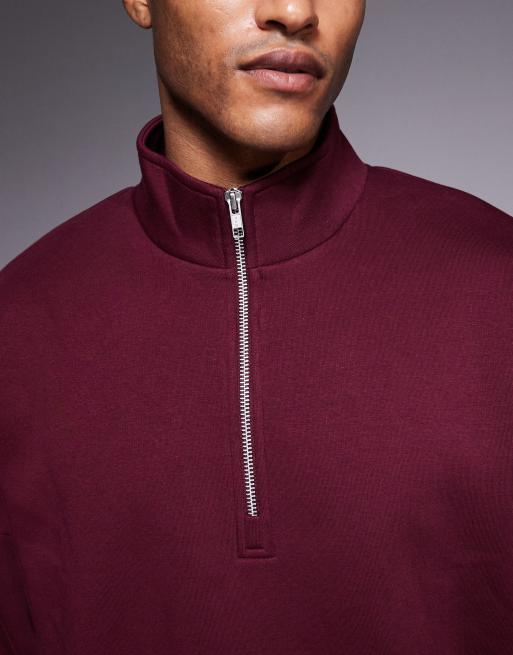 ASOS DESIGN - Bordeaux afslappet sweatshirt med kvart lynlås i firkantet pasform, 5 af 5