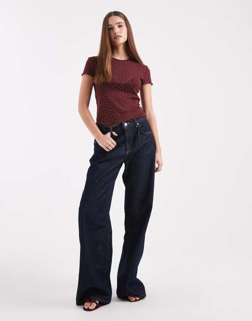 ASOS DESIGN - Bordeaux baby-T-shirt med bølgekant og tekstur i mesh, 4 af 4