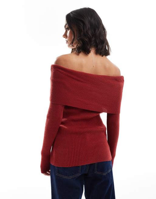 ASOS DESIGN - Bordeaux bardot-top i strik, 2 af 4