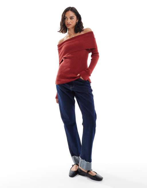 ASOS DESIGN - Bordeaux bardot-top i strik, 4 af 4