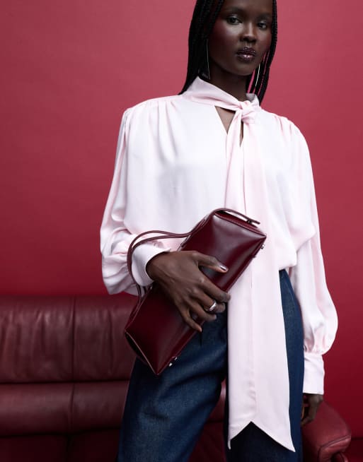 ASOS DESIGN - Bordeaux bowler-taske med aflangt håndtag øverst