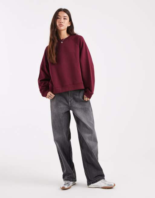 ASOS DESIGN - Bordeaux børstet oversized sweatshirt med raglan-detaljer, 4 af 4