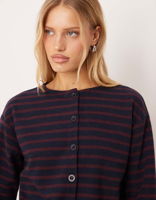 ASOS DESIGN - Bordeaux børstet stribet overdel med lange ærmer - Del af sæt, 3 af 4