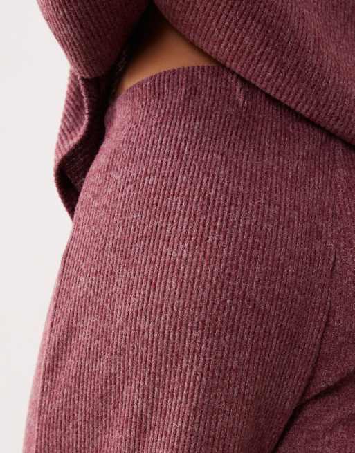 ASOS DESIGN - Bordeaux bukser med brede ben i superblødt børstet ribstrik - Del af sæt, 4 af 5