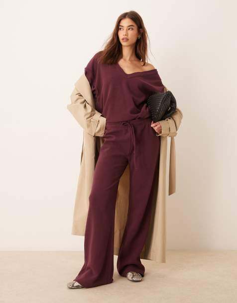 ASOs DESIGN - Bordeaux bukser med svaj og vaffeltekstur - Del af sæt - view 1