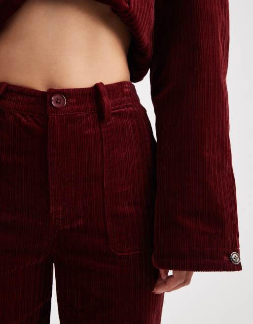 ASOS DESIGN - Bordeaux bukser med vide ben og lommer i fløjl , 3 af 5