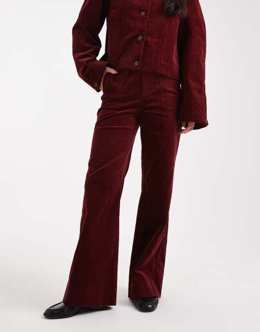 ASOS DESIGN - Bordeaux bukser med vide ben og lommer i fløjl , 4 af 5