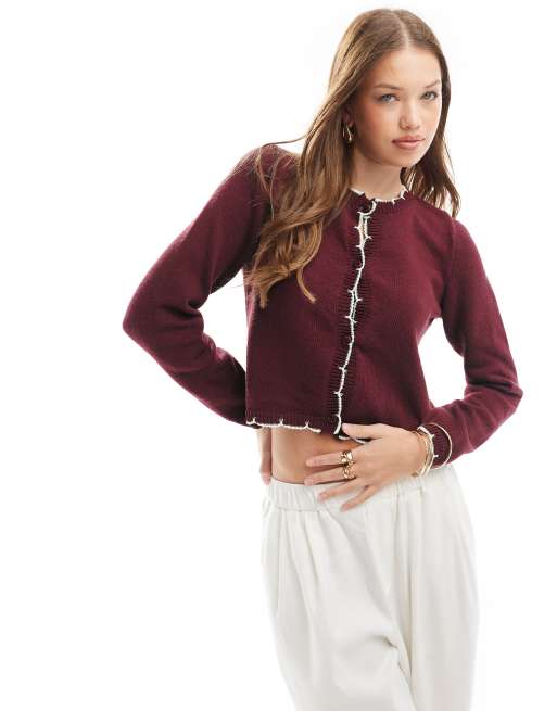 ASOS DESIGN - Bordeaux cardigan med tæppesyninger