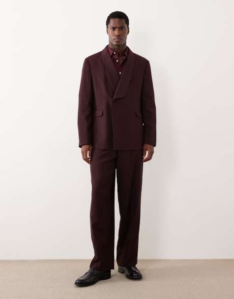 ASOS DESIGN - Bordeaux dobbeltradet jakkesæt med slå-om-snit i regular fit - view 1