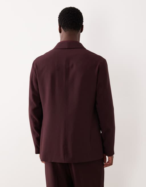 ASOS DESIGN - Bordeaux dobbeltradet slå-om-habitjakke i regular fit, 3 af 5