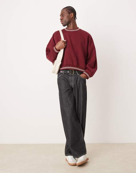 ASOS DESIGN - Bordeaux ekstremt oversized cropped trøje med kontrasterende striber ved kanterne i strik - view 1