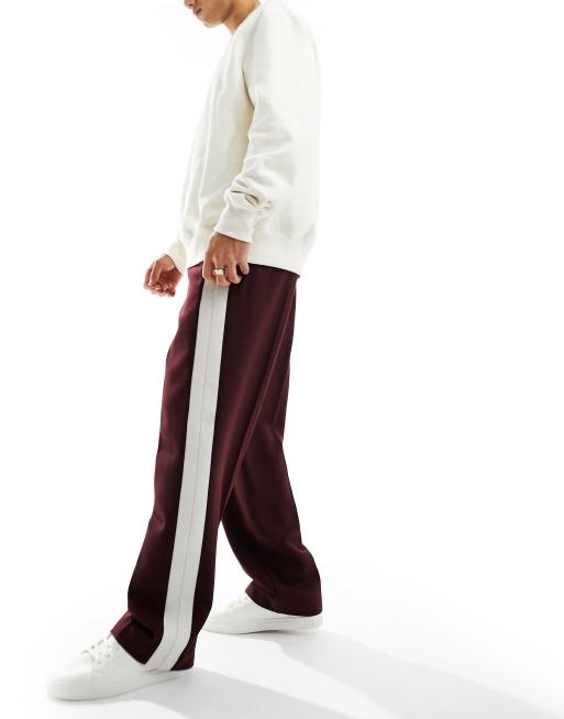 ASOS DESIGN - Bordeaux elegant bukser med vidde og sidestribe i uldblandet twill