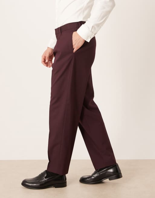 ASOS DESIGN - Bordeaux elegante tapered bukser med plisseringer og afslappet pasform, 3 af 5
