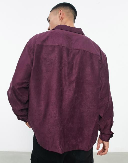 ASOS DESIGN - Bordeaux firkantet oversized skjorte i ruskind med reverskrave, 2 af 4