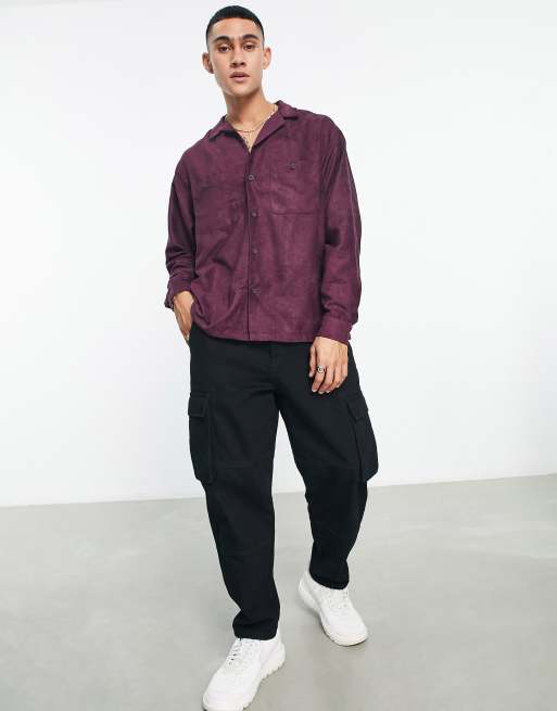 ASOS DESIGN - Bordeaux firkantet oversized skjorte i ruskind med reverskrave, 4 af 4