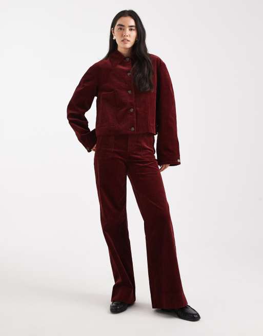 ASOS DESIGN - Bordeaux fløjlsjakke - Del af sæt, 2 af 4