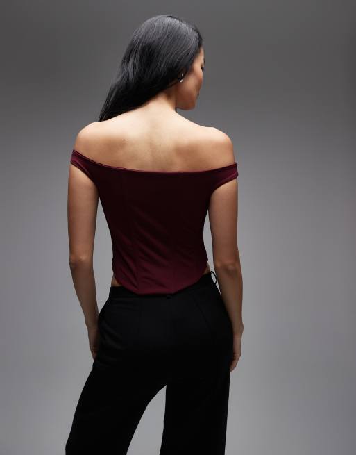 ASOS DESIGN - Bordeaux formgivende korsettop med bardot-snit og stivere , 4 af 4