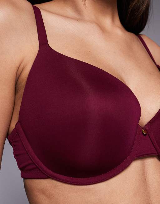 ASOS DESIGN - Bordeaux formstøbt T-shirt-BH med prægede stropper og charm-detalje, 4 af 4