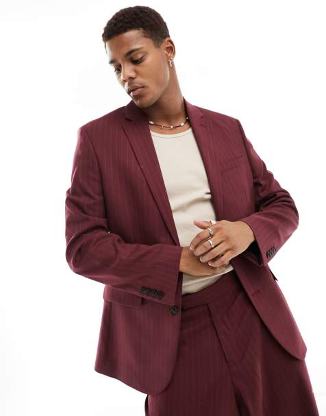 ASOS DESIGN - Bordeaux habitjakke med nålestriber i regular fit - view 1