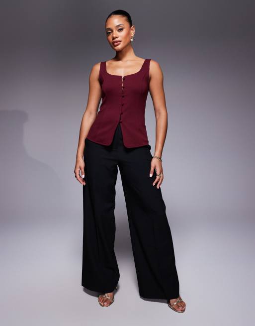 ASOS DESIGN - Bordeaux habitvest med dyb rund hals i jerseytwill, 2 af 4