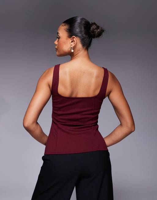 ASOS DESIGN - Bordeaux habitvest med dyb rund hals i jerseytwill, 4 af 4