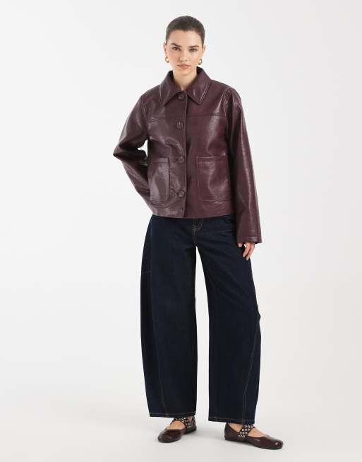 ASOS DESIGN - Bordeaux Harrington-jakke i læderlook, 2 af 4
