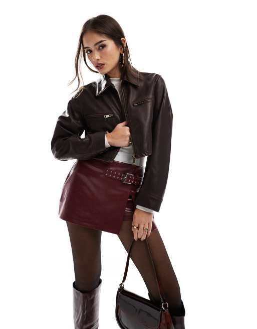 ASOS DESIGN - Bordeaux harrington-jakke med forvasket læderlook