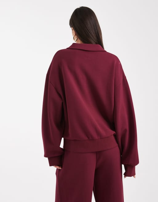 ASOS DESIGN - Bordeaux henley-sweatshirt i blød cupro, 4 af 4