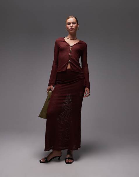 ASOS DESIGN - Bordeaux hæklet maxinederdel med fiskehalesnit - Del af sæt - view 1