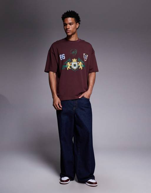 ASOS DESIGN - Bordeaux kraftig oversized T-shirt med fodboldgrafik på brystet, 2 af 5