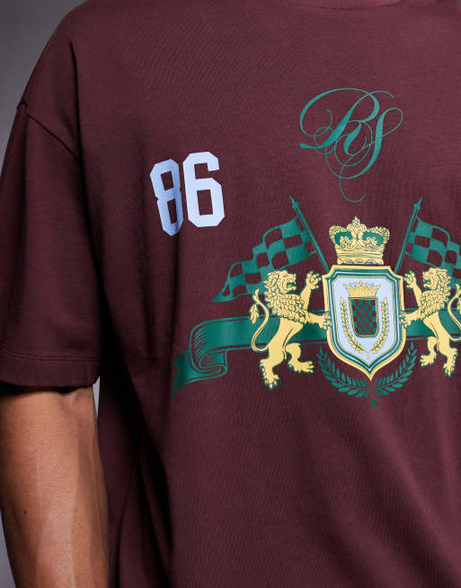 ASOS DESIGN - Bordeaux kraftig oversized T-shirt med fodboldgrafik på brystet, 4 af 5